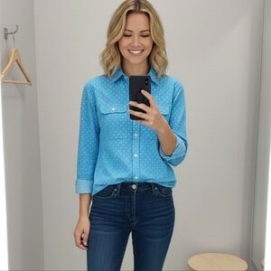 Lauren Ralph Lauren blue polka dot top size large